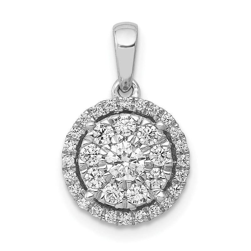 14 Karat Weißgold Anhänger mit 0,5 ct. echten Diamanten, rundem Halo-Cluster-Design