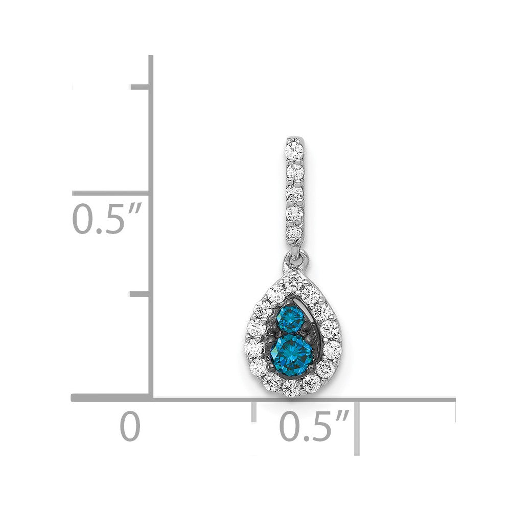 14K Weißgold Tropfen-Anhänger mit 0,25 ct. echten blau-weißen Diamanten