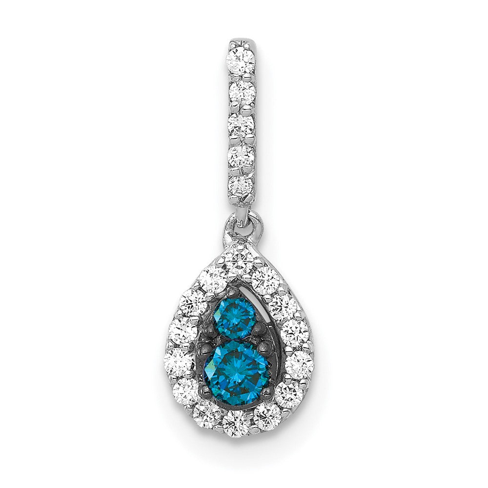 14K Weißgold Tropfen-Anhänger mit 0,25 ct. echten blau-weißen Diamanten
