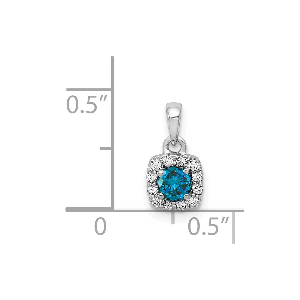 14K Weißgold Quadratanhänger mit 0,33 ct. blau-weißen echten Diamanten