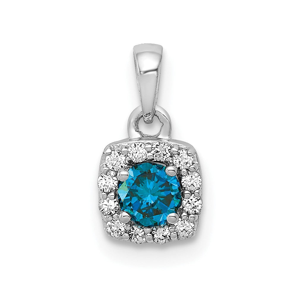 14K Weißgold Quadratanhänger mit 0,33 ct. blau-weißen echten Diamanten