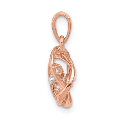 14 Karat Roségold Ineinander verschlungene Ringe Anhänger mit 0,2 ct. lebendigem echten Diamanten
