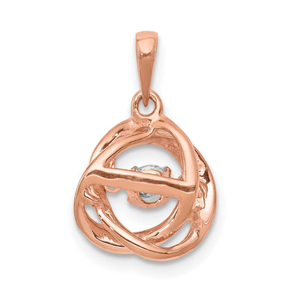 14 Karat Roségold Ineinander verschlungene Ringe Anhänger mit 0,2 ct. lebendigem echten Diamanten
