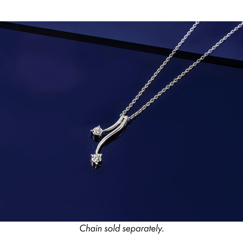 14K Weißgold 1/10ct. Diamant Doppelt Gebogen Lines Kette Anhänger