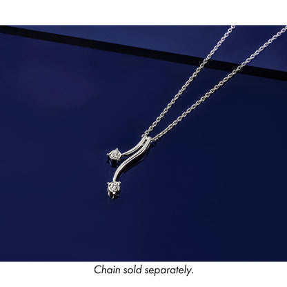 14K Weißgold 1/10ct. Diamant Doppelt Gebogen Lines Kette Anhänger