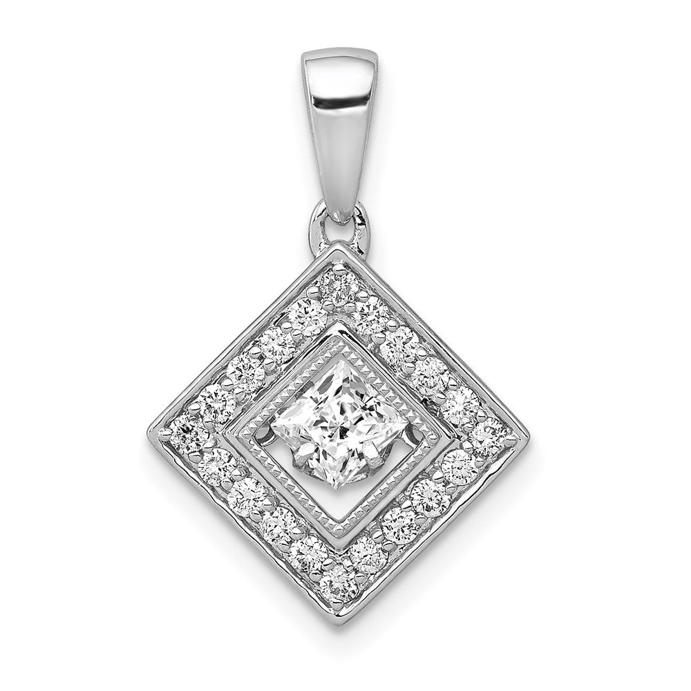 14k Weißgold Anhänger mit gekipptem Quadrat und 0,5 ct. lebendigem echtem Diamant