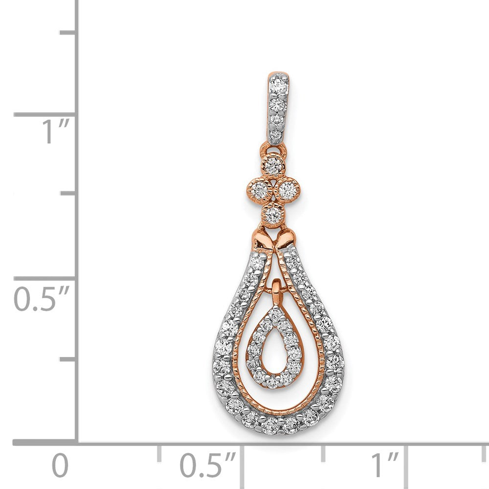 14 Karat Roségold 0,33 ct. Echter Diamant Doppel-Tropfen-Anhänger mit Baumelelement
