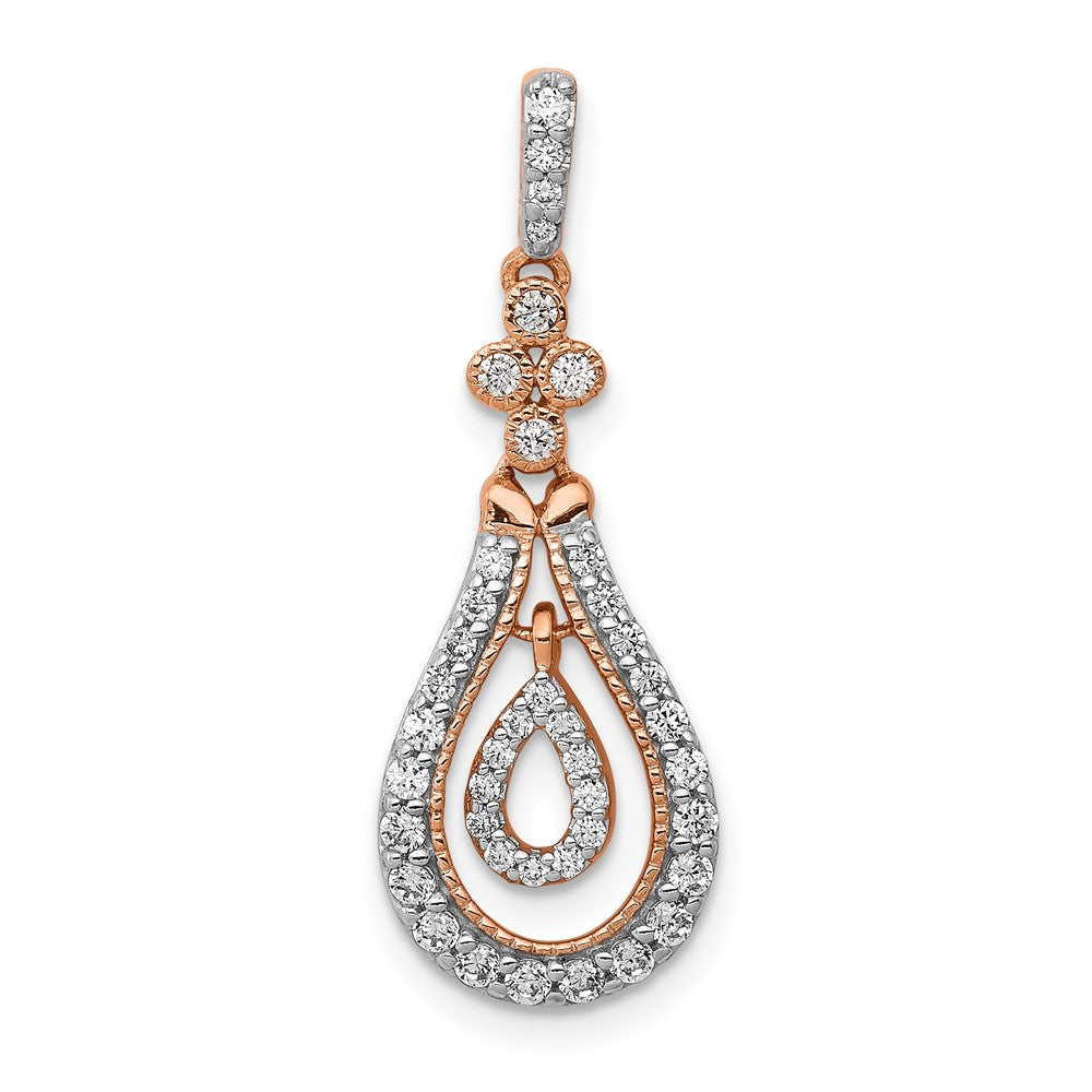 14 Karat Roségold 0,33 ct. Echter Diamant Doppel-Tropfen-Anhänger mit Baumelelement