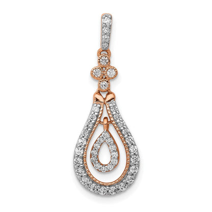 14 Karat Roségold 0,33 ct. Echter Diamant Doppel-Tropfen-Anhänger mit Baumelelement