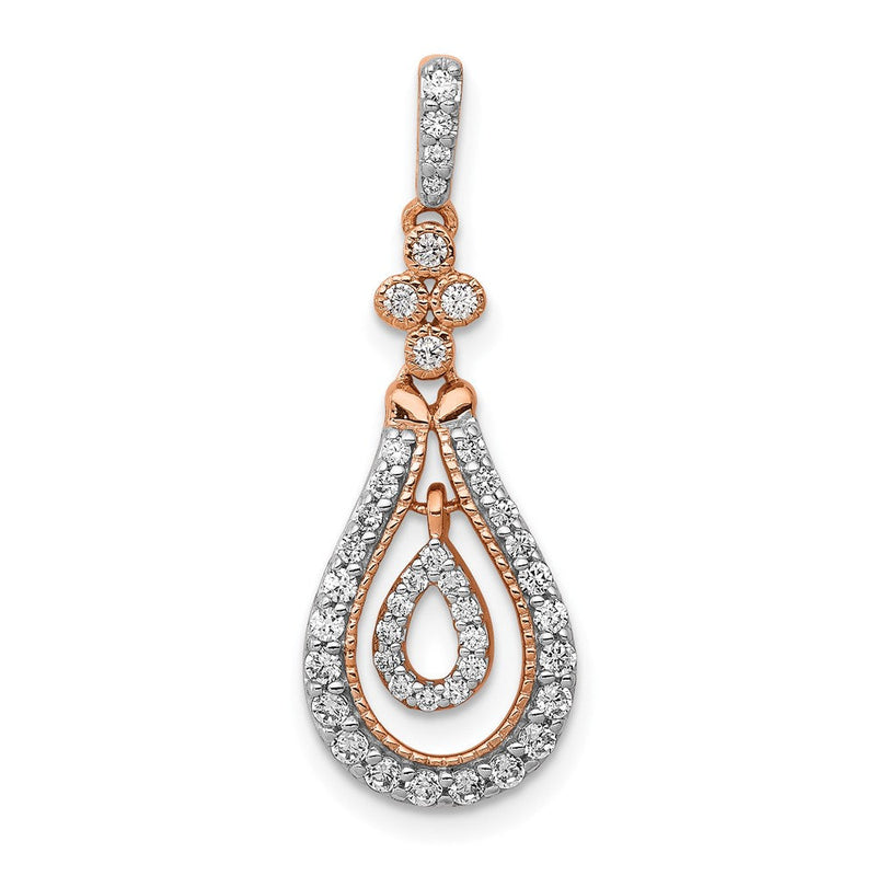 14 Karat Roségold 0,33 ct. Echter Diamant Doppel-Tropfen-Anhänger mit Baumelelement