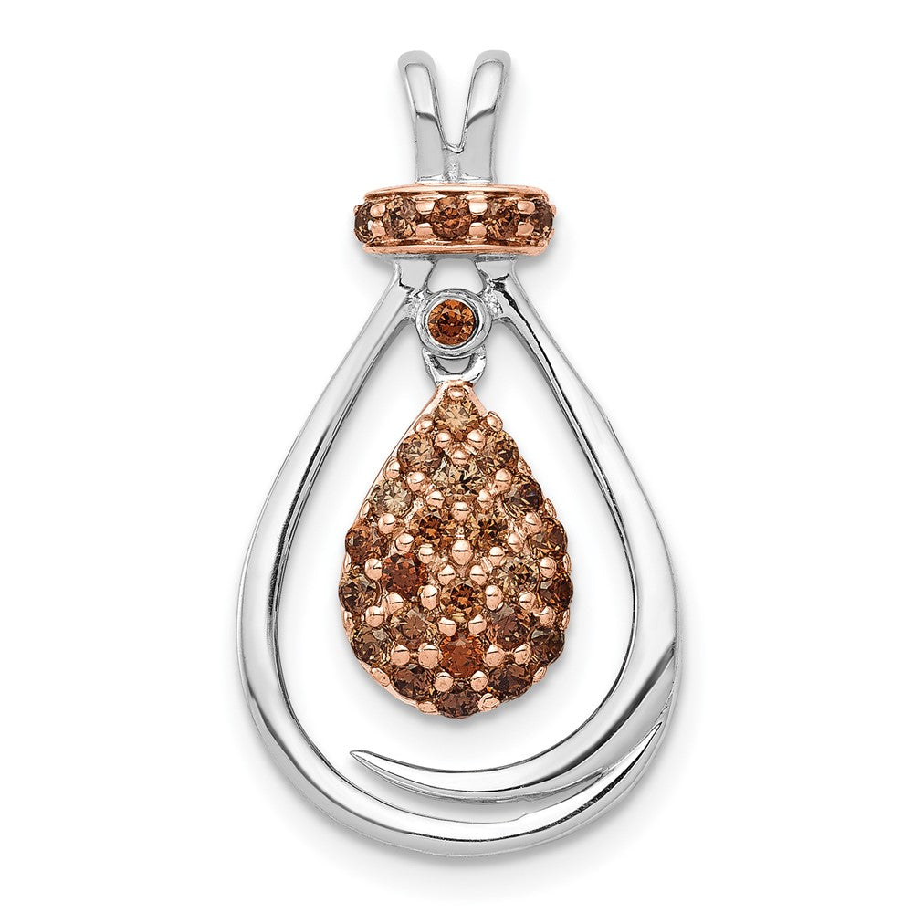 14K Weißgold mit Rose Rhodium 1/4ct Champagne Echt Diamant Kette Anhänger