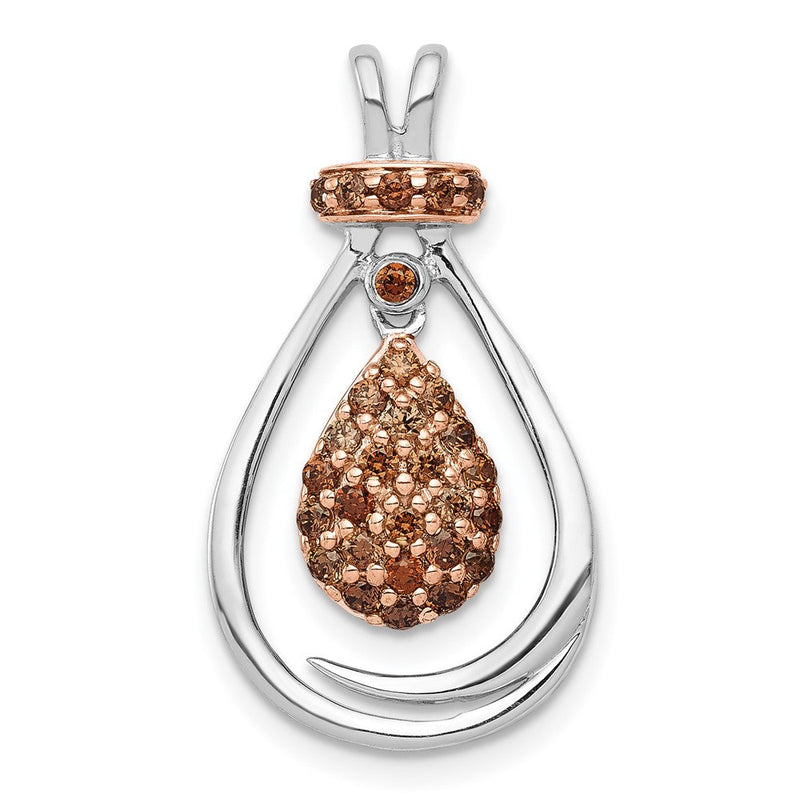 14K Weißgold mit Rose Rhodium 1/4ct Champagne Echt Diamant Kette Anhänger