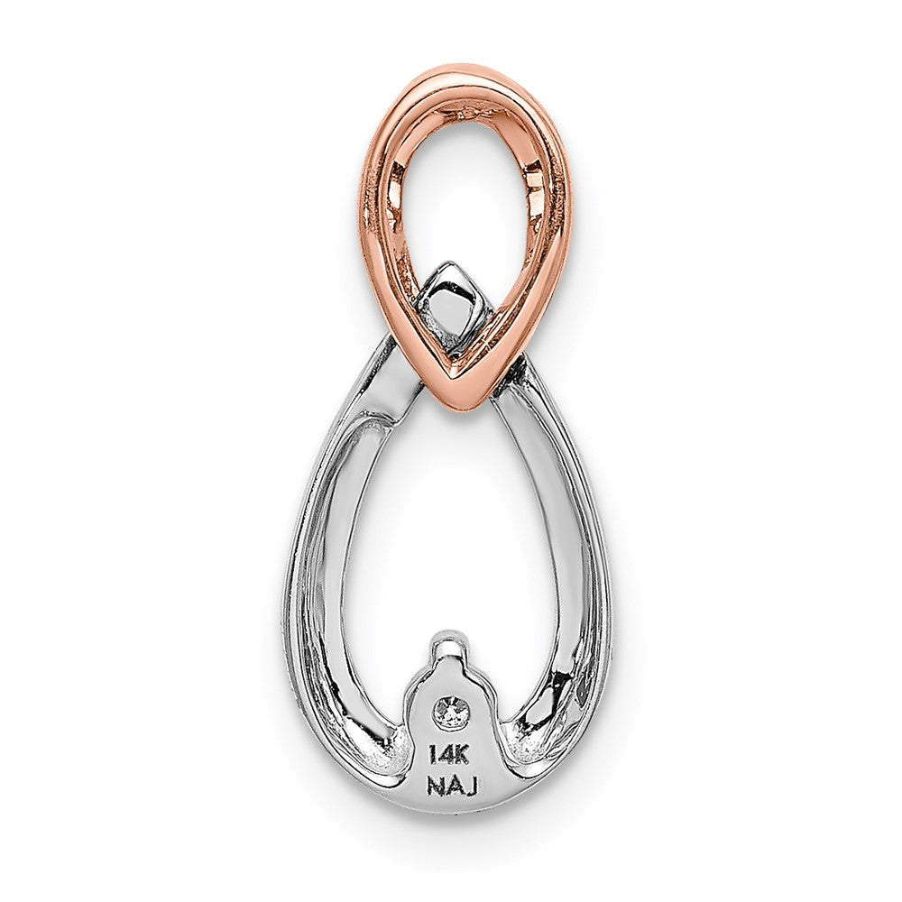 14K Weiß und Roségold 1/20ct. Echt Diamant Tropfen Unendlichkeit Kette Anhänger