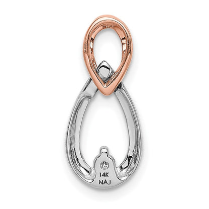 14K Weiß und Roségold 1/20ct. Echt Diamant Tropfen Unendlichkeit Kette Anhänger