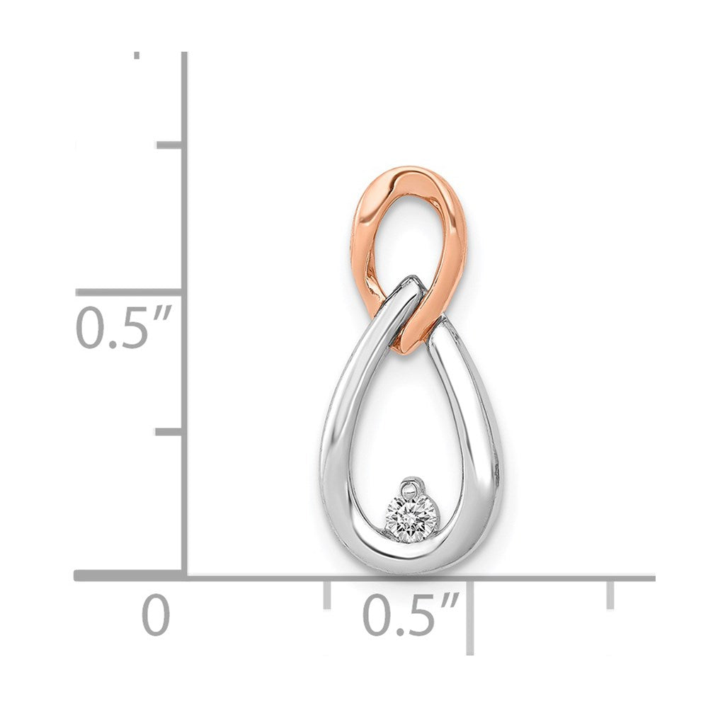 14K Weiß und Roségold 1/20ct. Echt Diamant Tropfen Unendlichkeit Kette Anhänger