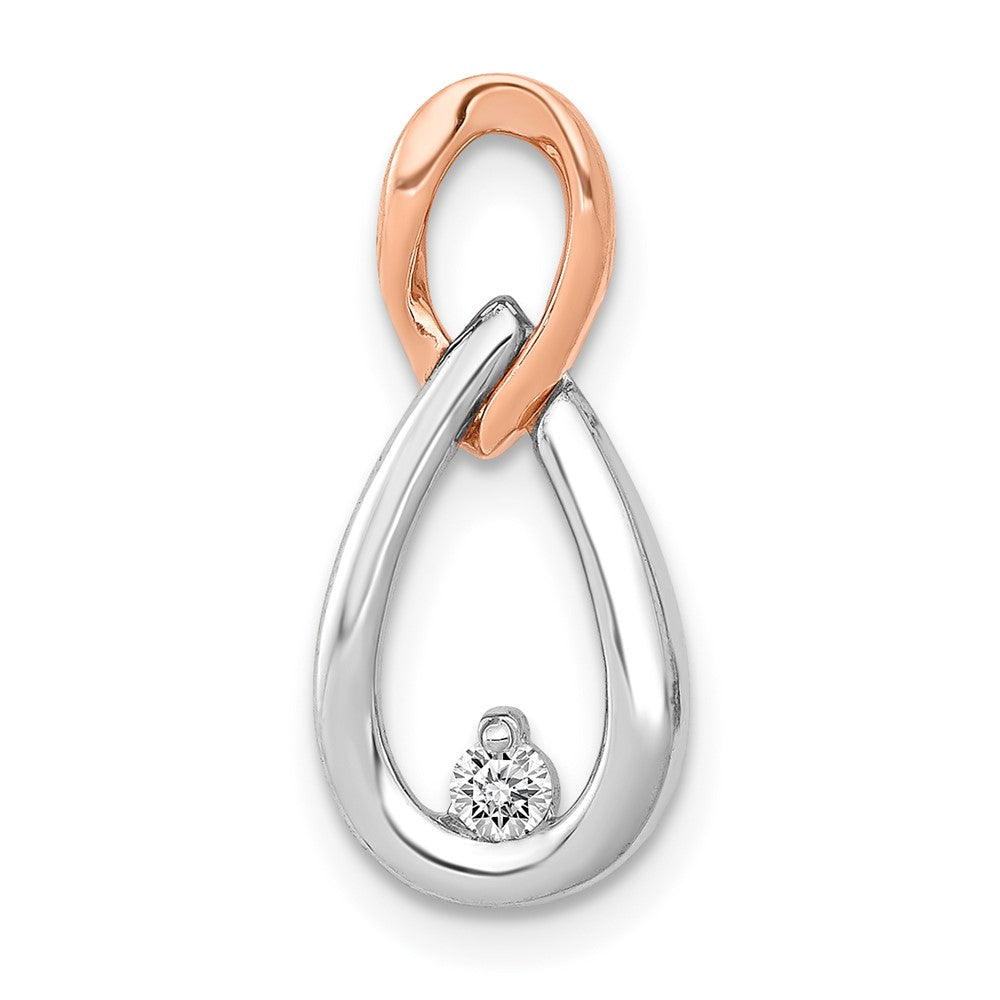 14K Weiß und Roségold 1/20ct. Echt Diamant Tropfen Unendlichkeit Kette Anhänger