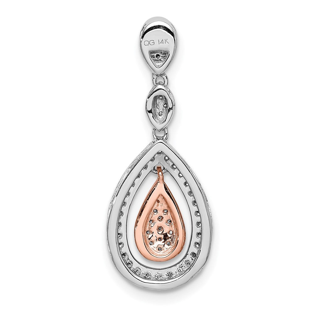 14K Rose und Weißgold 1/4ct. Echt Diamant Doppelt Tropfen Kette Anhänger