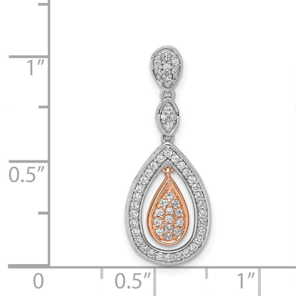 14K Rose und Weißgold 1/4ct. Echt Diamant Doppelt Tropfen Kette Anhänger