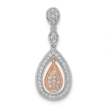 14K Rose und Weißgold 1/4ct. Echt Diamant Doppelt Tropfen Kette Anhänger
