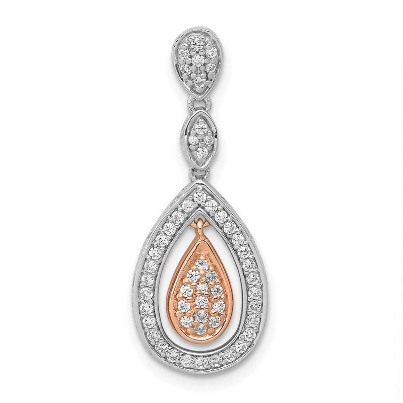 14K Rose und Weißgold 1/4ct. Echt Diamant Doppelt Tropfen Kette Anhänger