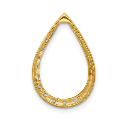 14K Gelbgold Poliert 1/10ct. Echt Diamant Tropfen Kette Anhänger