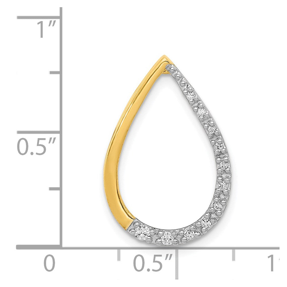 14K Gelbgold Poliert 1/10ct. Echt Diamant Tropfen Kette Anhänger