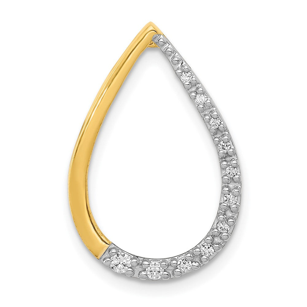 14K Gelbgold Poliert 1/10ct. Echt Diamant Tropfen Kette Anhänger