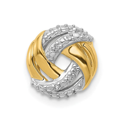 14K Gelbgold.02ct. Echt Diamant mit Rhodium Akzente Rund Kette Anhänger