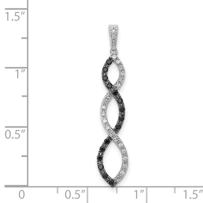 14k Weißgold Anhänger mit 0,25 ct. schwarzen und weißen echten Diamanten, gedreht