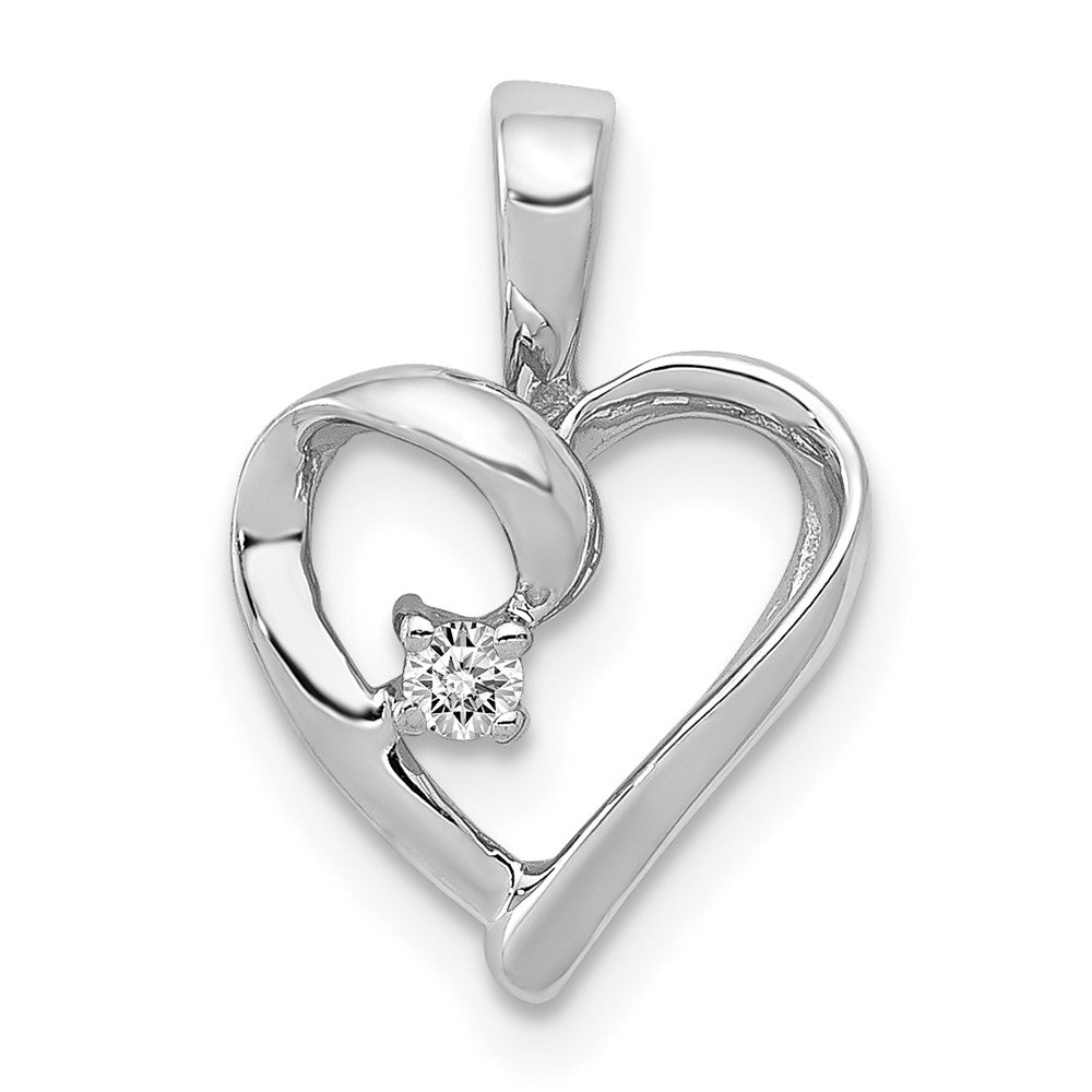 14 Karat Weißgold AA 0,02 ct. Echter Diamant-Herz-Anhänger