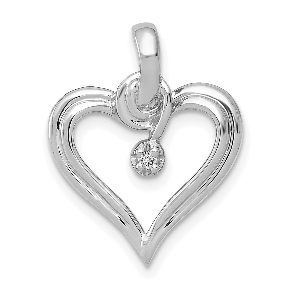 14K Weißgold AA 0,01 ct. Echter Diamant-Herz-Anhänger