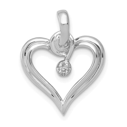 14K Weißgold AA 0,01 ct. Echter Diamant-Herz-Anhänger