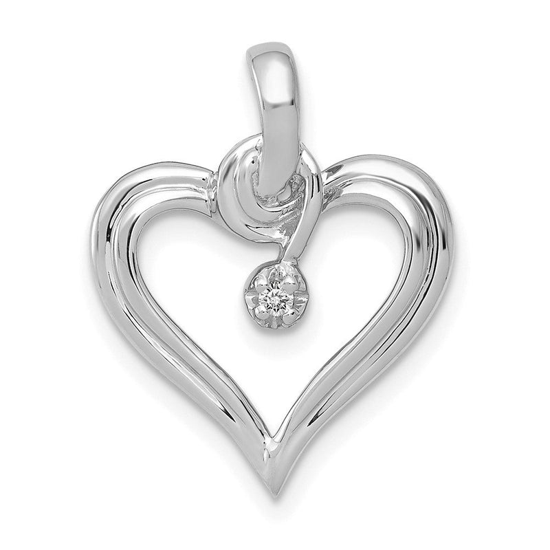 14K Weißgold AA 0,01 ct. Echter Diamant-Herz-Anhänger