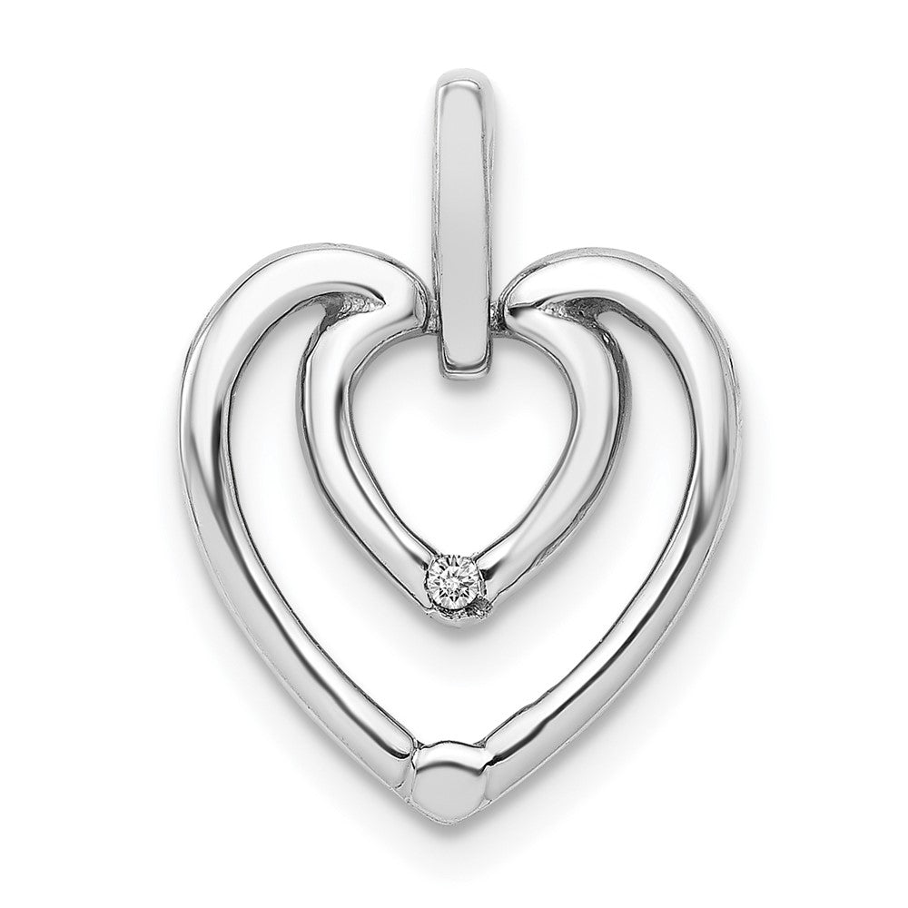 14k Weißgold Anhänger mit 0,01 ct. echtem Diamant, doppeltes Herz