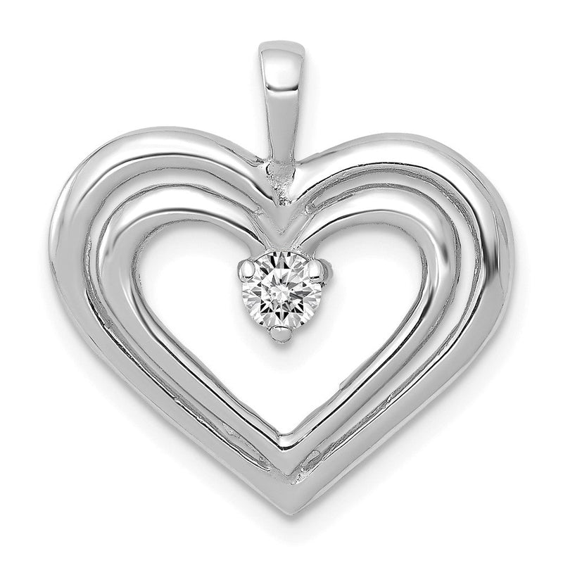 14K Weißgold AA Echter Diamant Doppelherz-Anhänger