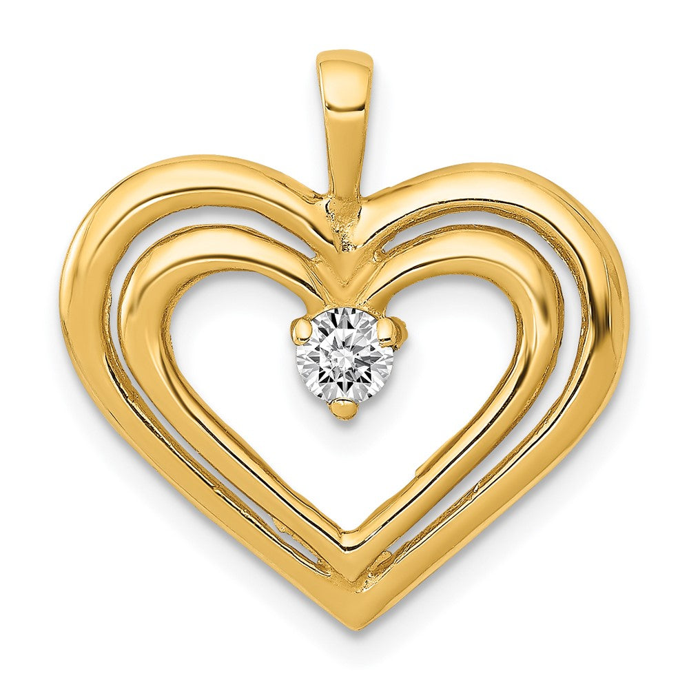 14K Gelbgold AA Echter-Diamant-Doppelherz-Anhänger