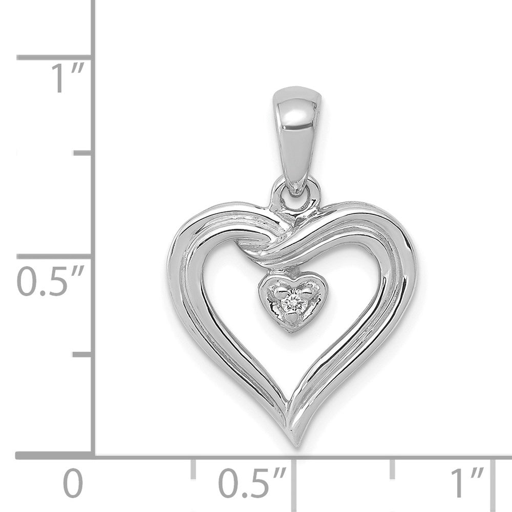 14K Weißgold AA Echter Diamant Herz-Anhänger
