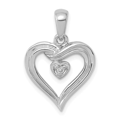 14K Weißgold AA Echter Diamant Herz-Anhänger