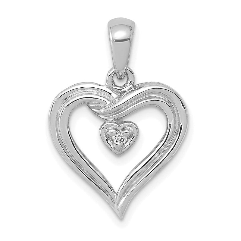 14K Weißgold AA Echter Diamant Herz-Anhänger