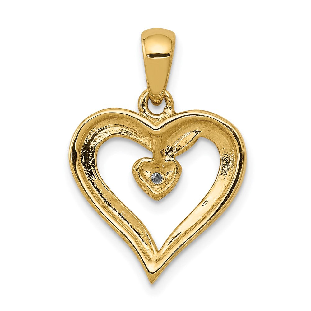 14K Gelbgold AA Echter Diamant Herz-Anhänger