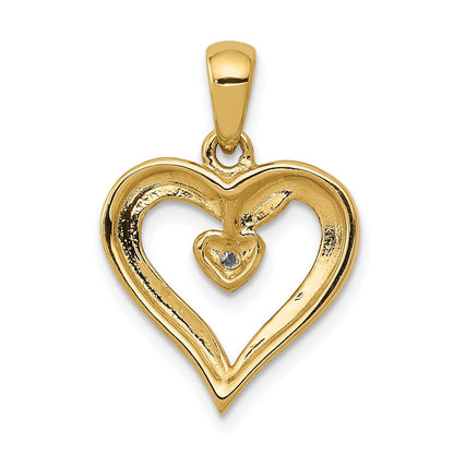 14K Gelbgold AA Echter Diamant Herz-Anhänger