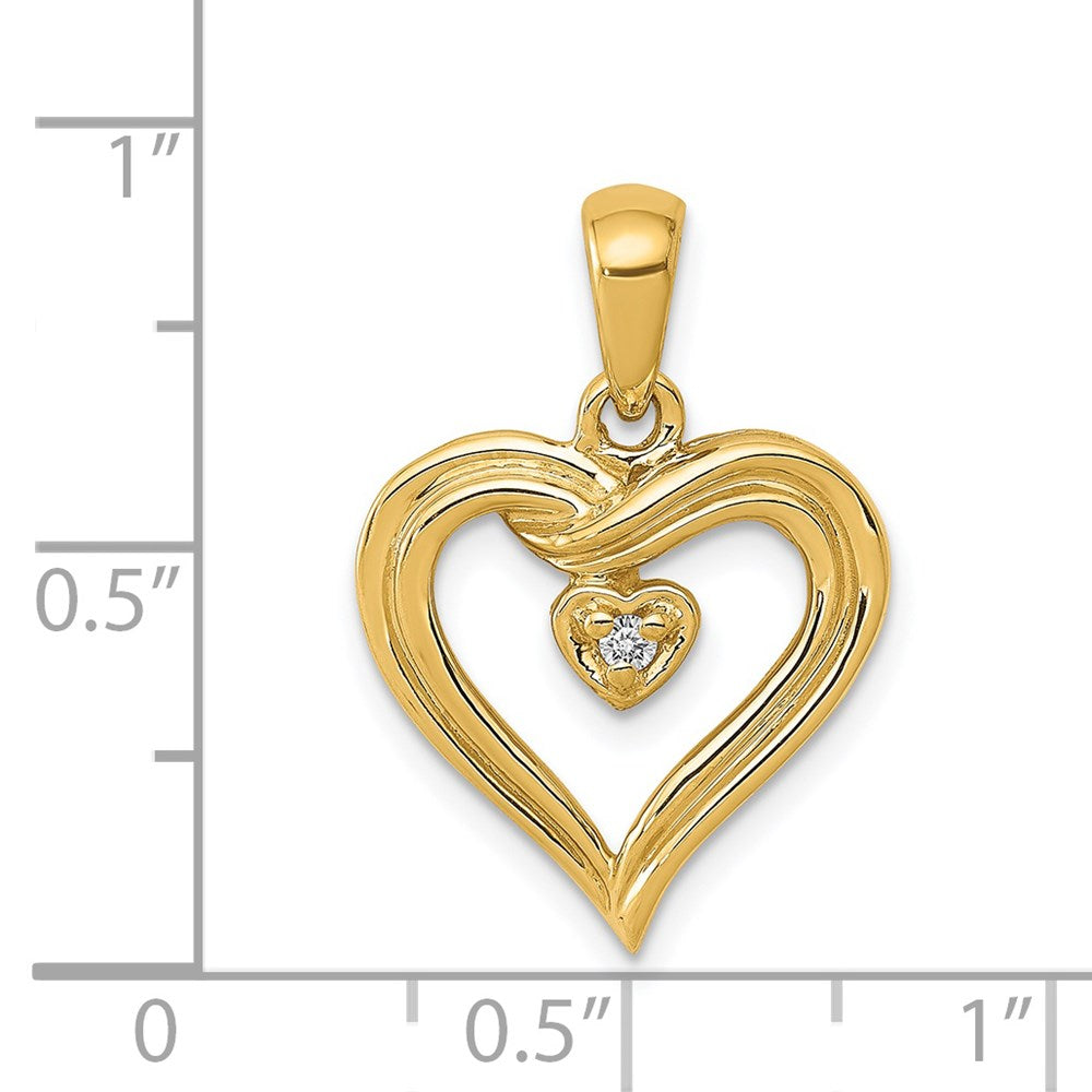 14K Gelbgold AA Echter Diamant Herz-Anhänger