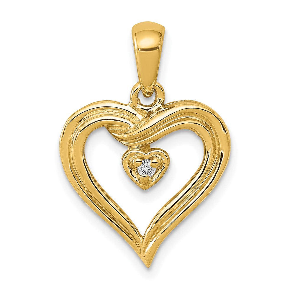 14K Gelbgold AA Echter Diamant Herz-Anhänger