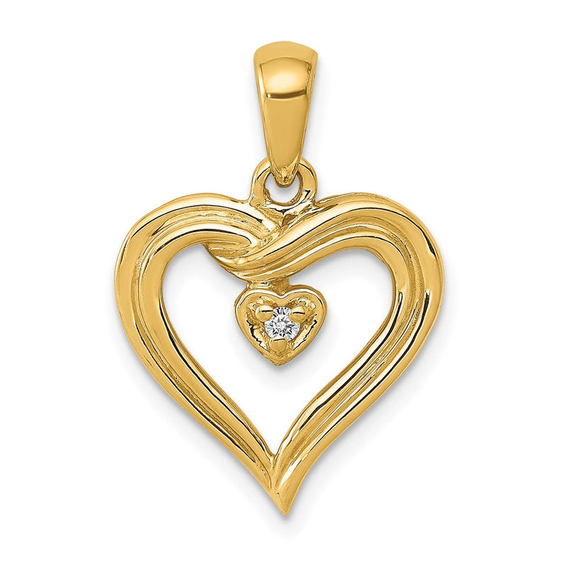 14K Gelbgold AA Echter Diamant Herz-Anhänger