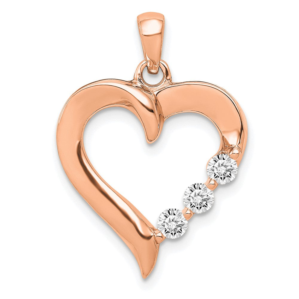 14K Roségold 0,25 ct. Laborgezüchteter Diamant VS/SI+ G+ Drei-Steine-Herz-Anhänger