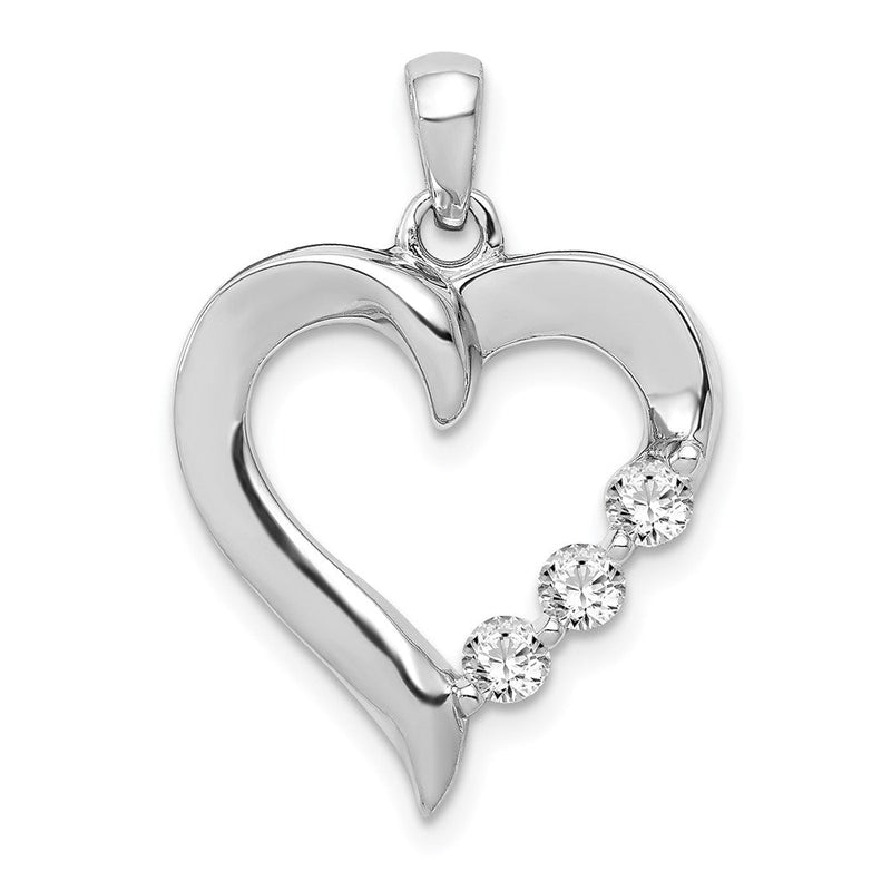 14K Weißgold Herz-Anhänger mit 0,25 ct. im Labor gezüchteten Diamanten VS/SI+ G+, Drei-Steine-Design