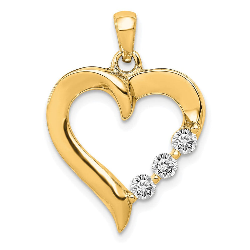 14K Gelbgold 0,25 ct. Laborgezüchteter Diamant VS/SI+ G+ Drei-Stein-Herz-Anhänger