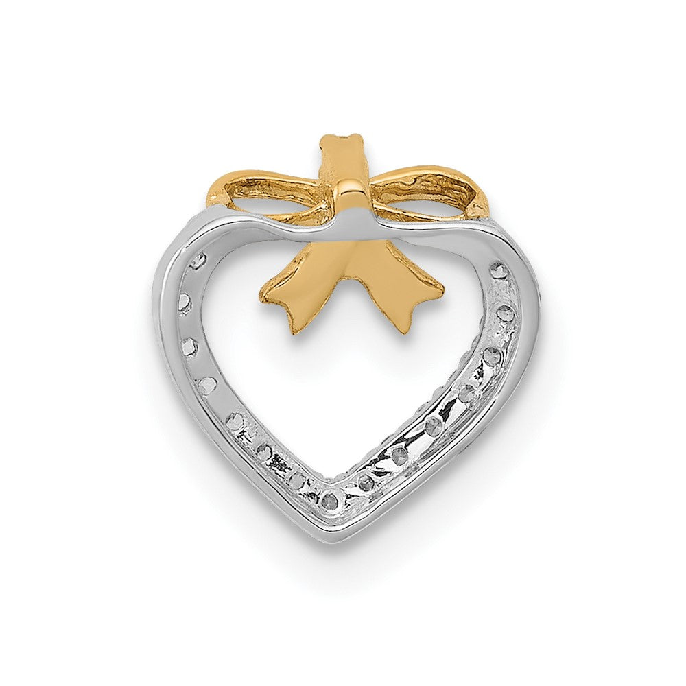 14K Weißgold mit Gelb Rhod Poliert 1/10ct. Echt Diamant Herz mit Schleife Kette Anhänger