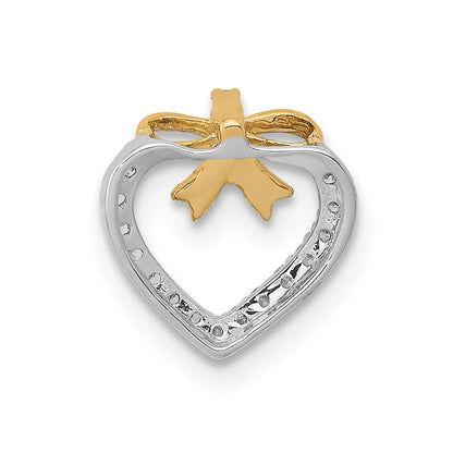 14K Weißgold mit Gelb Rhod Poliert 1/10ct. Echt Diamant Herz mit Schleife Kette Anhänger