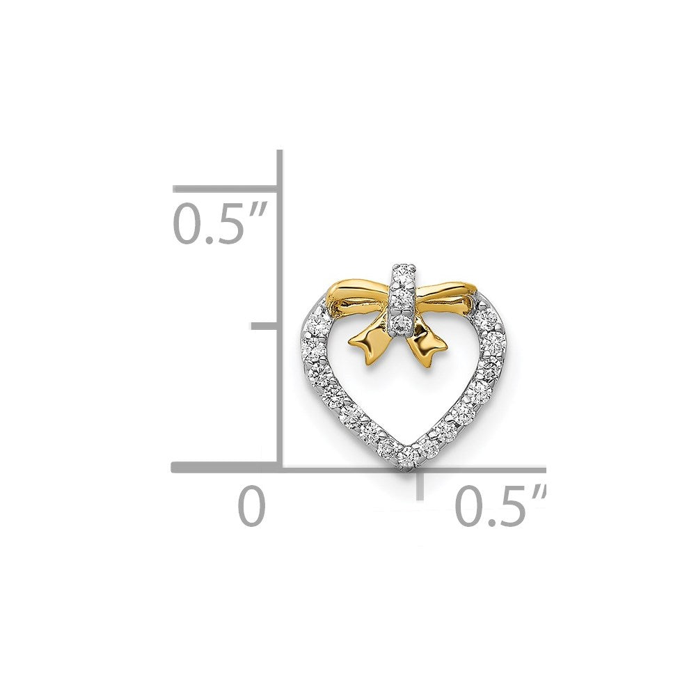 14K Weißgold mit Gelb Rhod Poliert 1/10ct. Echt Diamant Herz mit Schleife Kette Anhänger